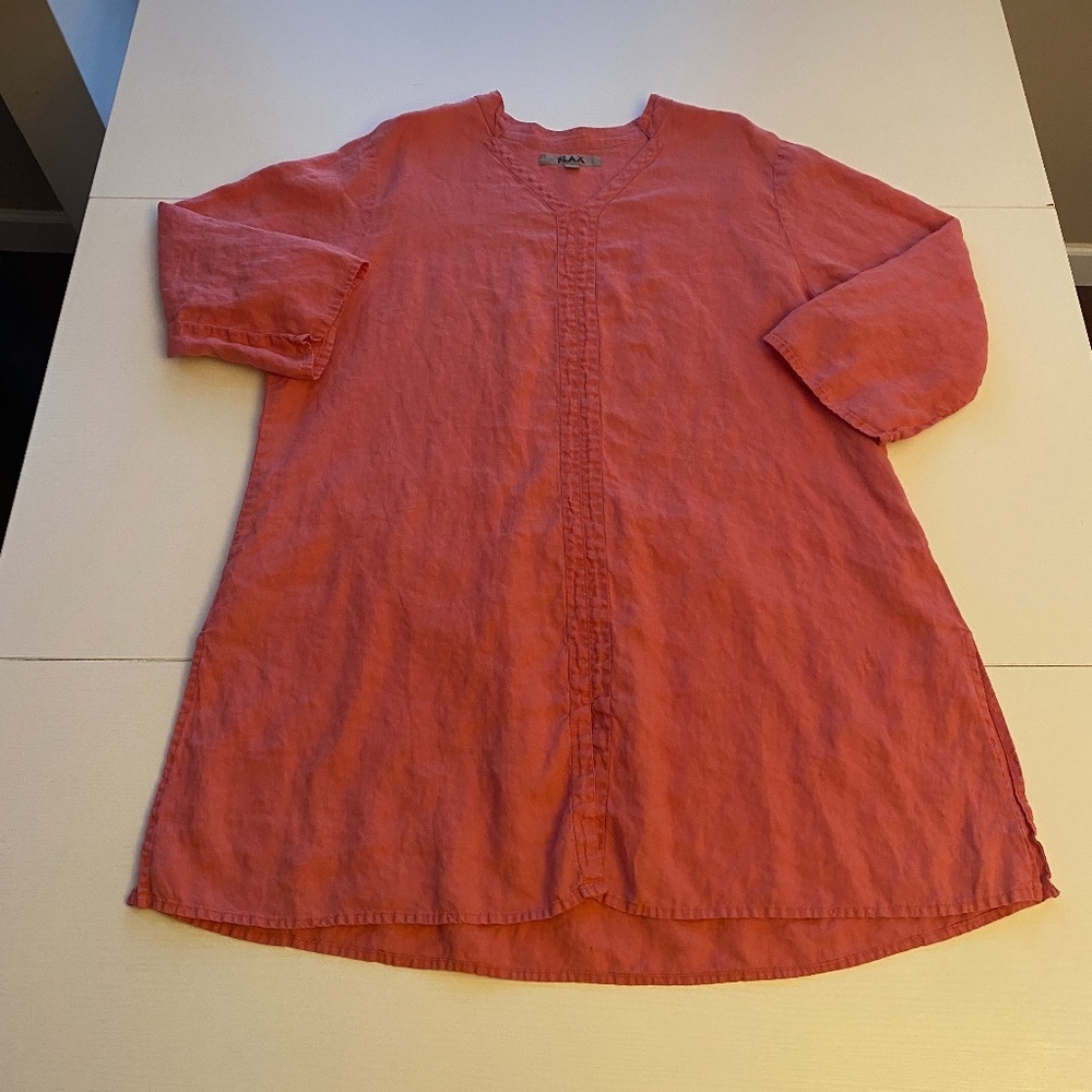 FLAX 100% Soft Linen Coral 3/4 Sleeve Tunic Size Large